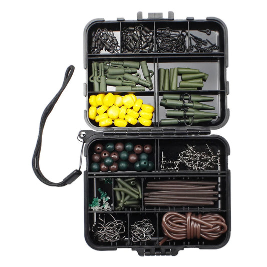 263pcs Essential Carp Fishing Terminal Box with Swivels Sleeves Hooks